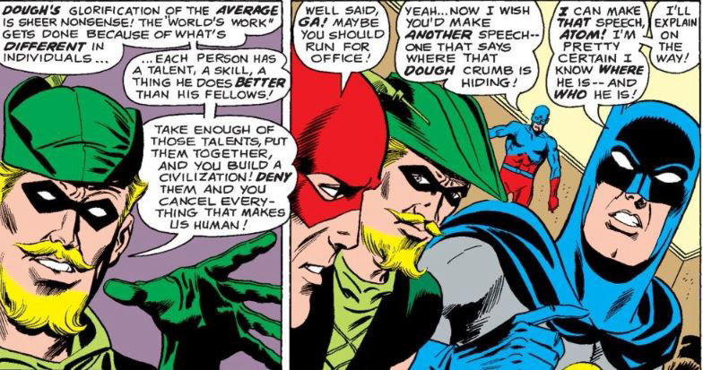 Green Arrow lectures on the value of diversity in Justice League of America #77 by Denny O'Neil and Dick Dillin