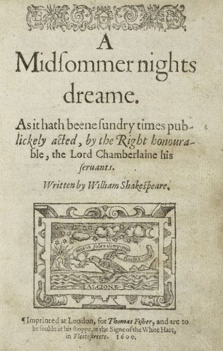 The title page for the first quattro of A Midsummer Night's Dream