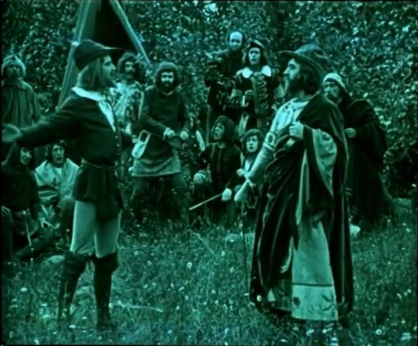 Robert Frazer as Robin Hood greets Arthur Hollingsworth as King Richard from 1912 Robin Hood silent film from Eclair