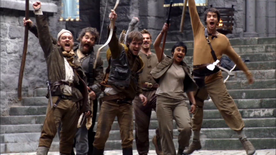 Jonas Armstrong as Robin Hood with his fellow outlaws in the 2006 TV show