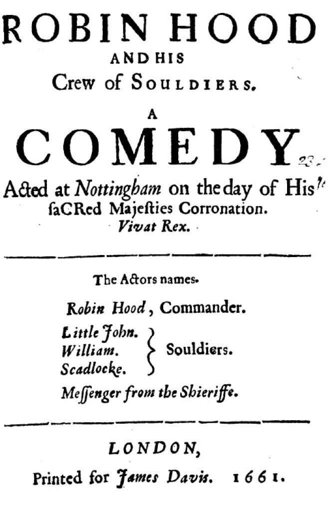 Robin Hood and His Crew of Souldiers, 1661 title page