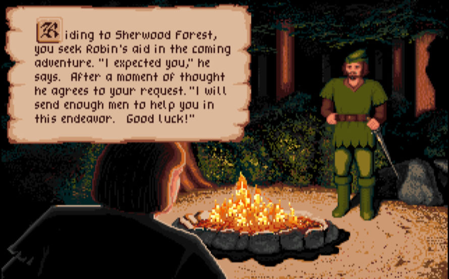 Robin of Locksley offers aid in Defender of the Crown, Amiga version