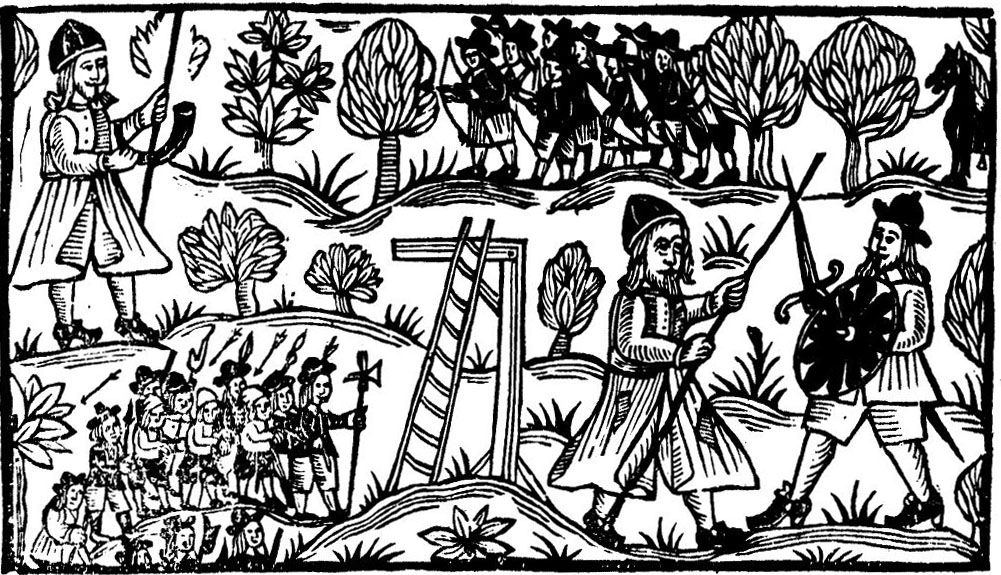 Illustration with 17th century ballad of Robin Hood and the Jolly Tinker