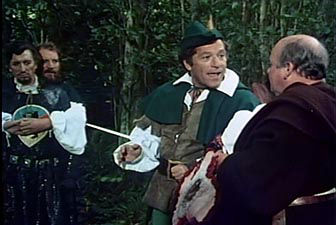 George Segal in The Zany Adventures of Robin Hood, with Tom Baker as a captured Sir Guy